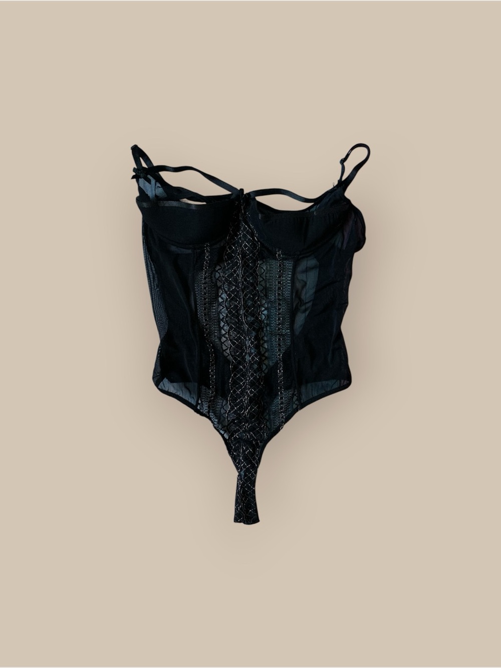 Seduction Fredericks of Hollywood Sheer Lace Underwire Bodysuit - Black